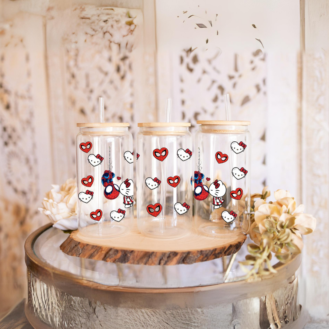 Hello Kitty & Spider-Man Glass Cup