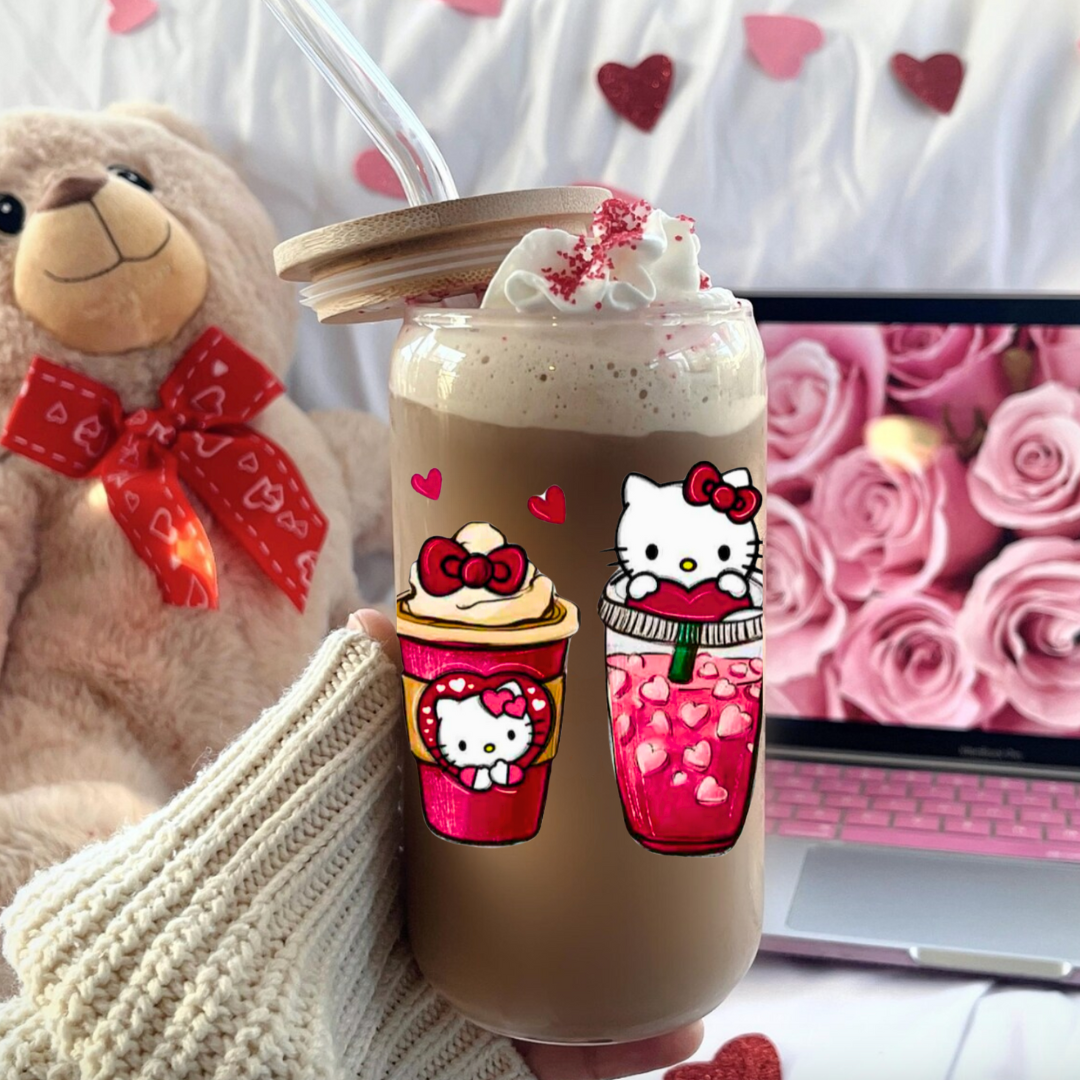 Hello Kitty/I love you a latte Glass Cup