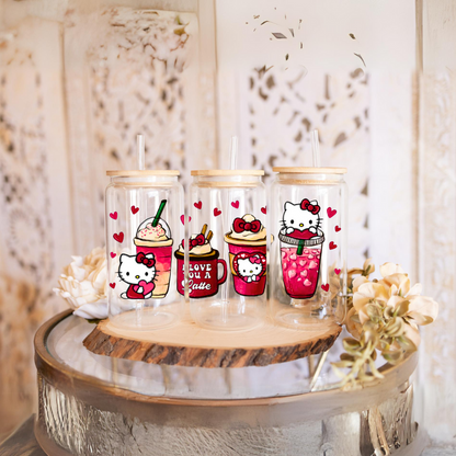 Hello Kitty/I love you a latte Glass Cup