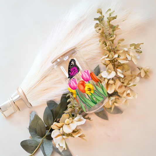 Tulips and Butterflies Glass Cup